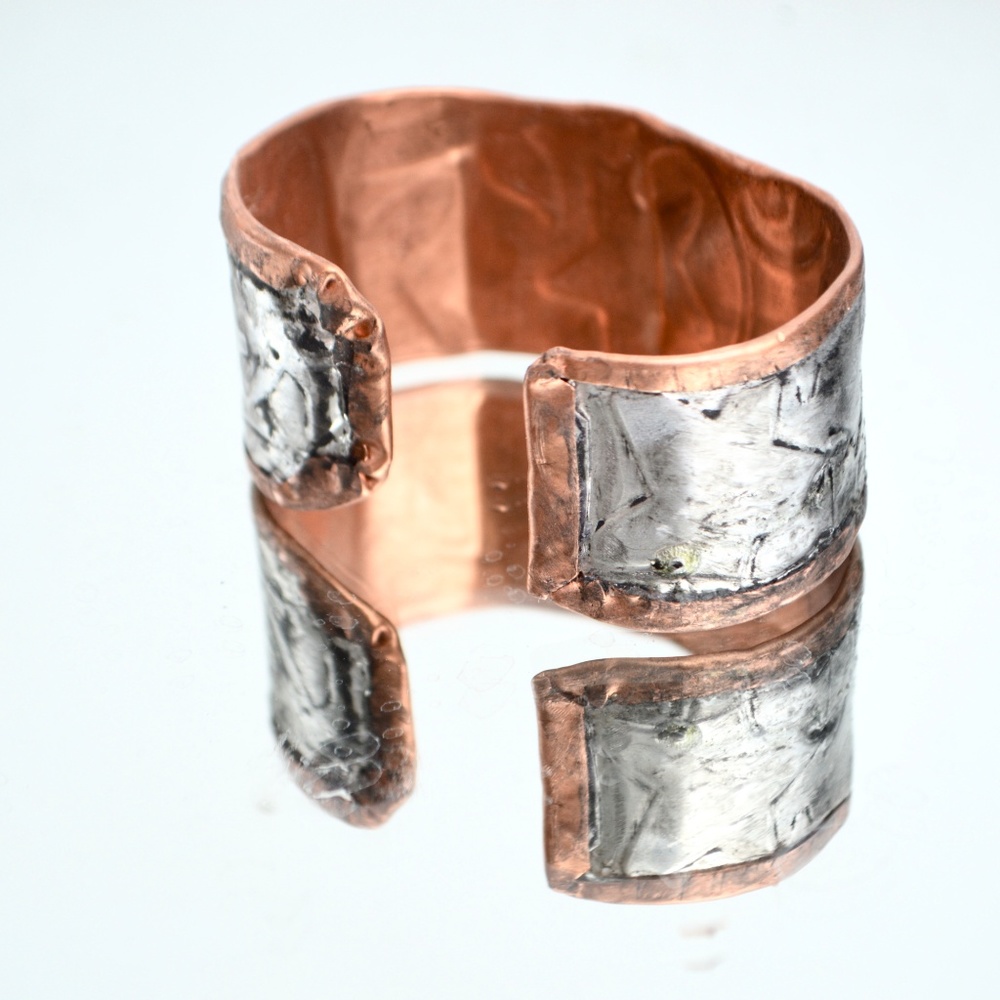 Mens Solid Copper Cuff Bracelet Silver Inlay Star Design Handmade Gift Man - Picture 7 of 7